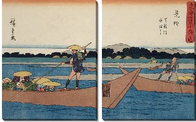 Картина Паромная переправа (1841-1842) (Ferry Crossing the Tenryū River, Mitsuke)
