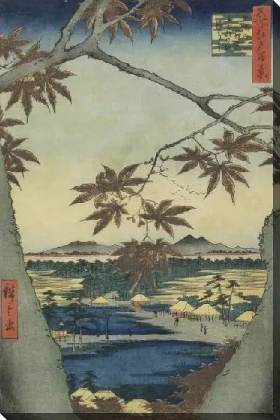 Картина Листья клена (1857) (The maple leaves of Mama, Tekona shrine and Tsugi bridge)