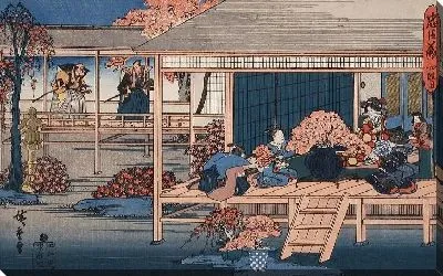 Картина Посланники (1835-1839) (Act IV: Envoys from the Shogun Approach Lady Kaoyo and Group at Enya's Castle, Bringing Sentence of Death to Enya, Lady Kaoyo Is Surrounded by Cherry Blossoms Gathered to Cheer Enya during His Incarceration)