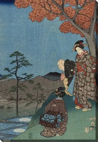 Картина Луна в рисовых полях (1853) (Moon Reflected in the Rice Fields at Sarashina in Shinano Province)