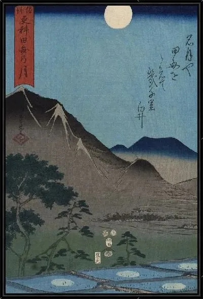 Картина Луна в рисовых полях (1853) (Moon Reflected in the Rice Fields at Sarashina in Shinano Province)