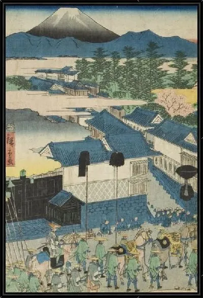 Картина Крестный ход в Касумигасеки (1863) (Daimyo Procession at Kasumigaseki in Edo)