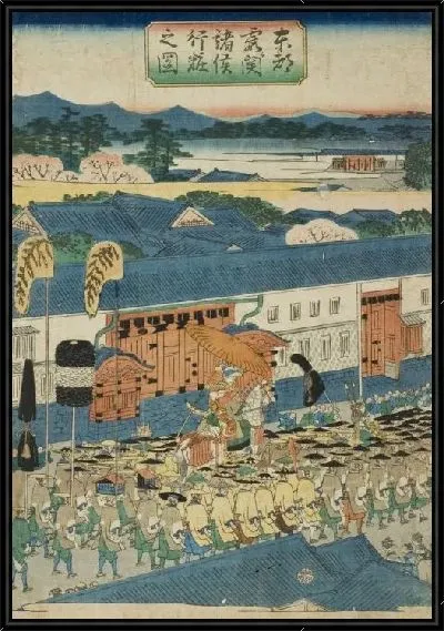Картина Крестный ход в Касумигасеки (1863) (Daimyo Procession at Kasumigaseki in Edo)
