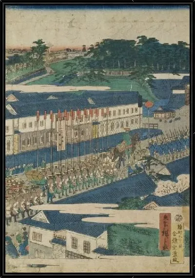 Картина Крестный ход в Касумигасеки (1863) (Daimyo Procession at Kasumigaseki in Edo)