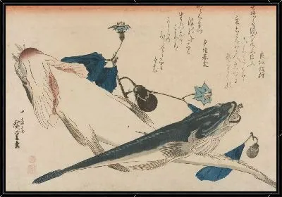 Картина Рыбы с цветущими баклажанами (1850) (Bartail flatheads with Flowering Eggplant)