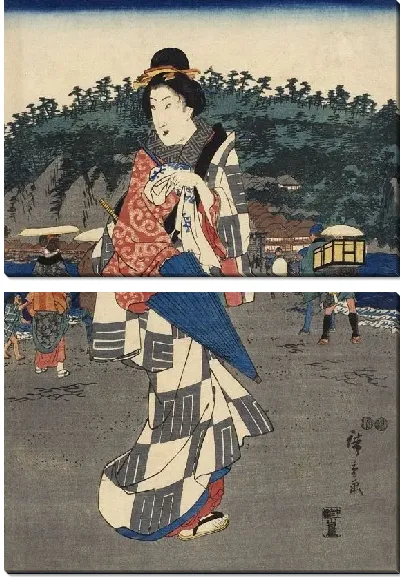 Картина Церемония (1850) (Ceremony Unveiling the Icon at Benzaiten, Enoshima)