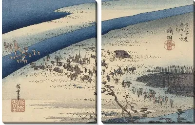 Картина Берег реки Ои (1828-1835) (De Suruga oever van de Oi rivier in Shimada)