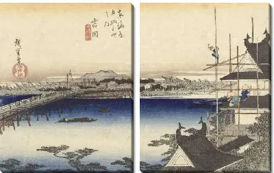 Картина Тойо (1828-1835) (Yoshida, de brug over de Toyo rivier)