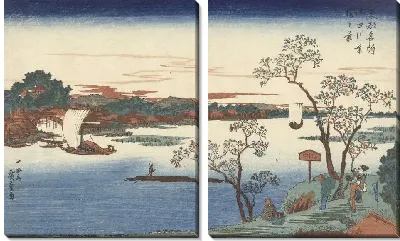 Картина Вишневые деревья вдоль реки Сумида (1828-1833) (Kersenbomen in blad langs de Sumida rivier)