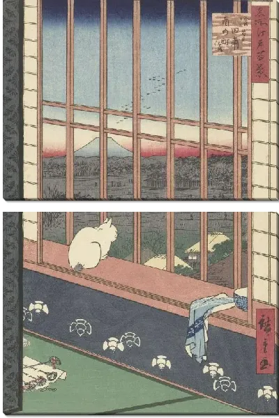 Картина Рисовые поля Асакуса (1857) (Optocht naar Torinomachi in de Asakusa rijstvelden)