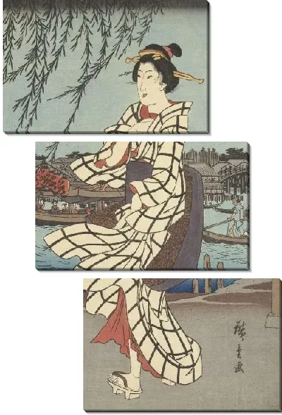 Картина Риогоку бруг (1847-1848) (Beroemde plekken in de Oostelijke hoofdstad: Genietend van een avondbriesje bij de Ryogoku brug)