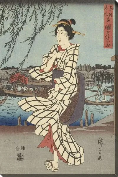 Картина Риогоку бруг (1847-1848) (Beroemde plekken in de Oostelijke hoofdstad: Genietend van een avondbriesje bij de Ryogoku brug)