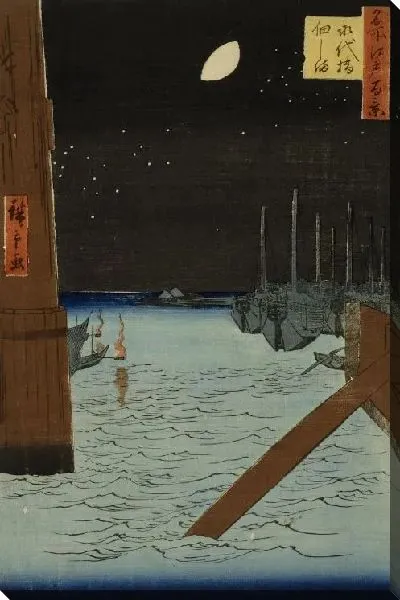 Картина Луна над судами (1857) (Moon over Ships Moored at Tsukuda Island from Eitai Bridge)
