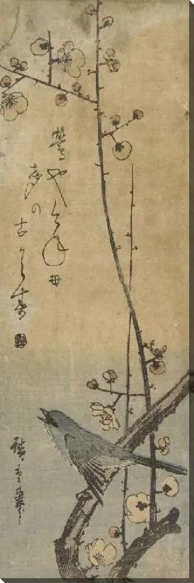 Картина Маленькая певица (1843-1844) (Japanse struikzanger op pruimentak, met haiku)