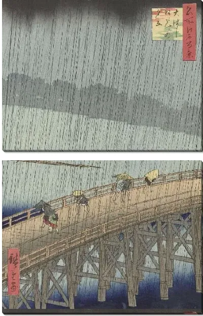 Картина Неожиданный ливень на большом мосту (1857) (Onverwachte regenbui op de grote brug te Atake)