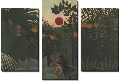 Картина Американский индеец борется с гориллы (1910) (Tropical Landscape: American Indian Struggling with a Gorilla)