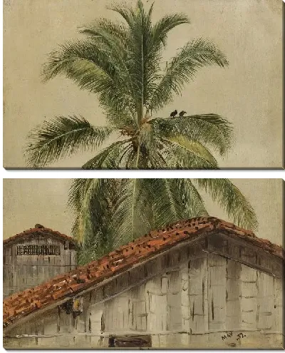 Картина Пальмы (1857) (Palm Trees and Housetops, Ecuador)