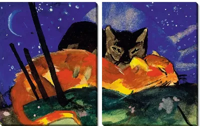 Картина Две кошки (1913) (Two Cats, postcard from Sindelsdorf to Lily Klee Munich)