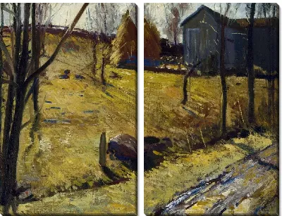 Картина Стога и амбар (1909) (Haystacks and Barn)