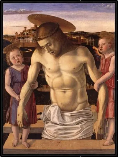 Картина Мертвый Христос, поддерживаемый двумя ангелами (1453-1455) (Cristo morto sorretto da due angeli)