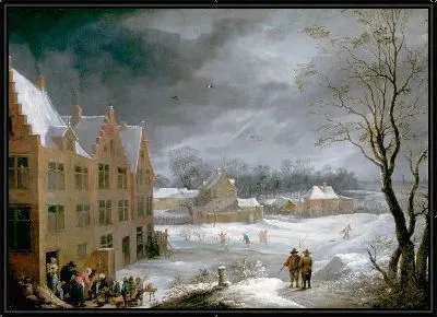 Картина Зимняя сцена с человеком, убивающим поросенка (1650) (Winter Scene with a Man Killing a Pig)