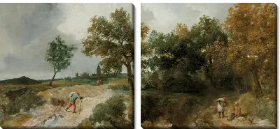 Картина Холмистый пейзаж с крестьянами (Hilly landscape with resting peasants)