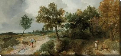 Картина Холмистый пейзаж с крестьянами (Hilly landscape with resting peasants)