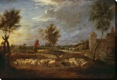Картина Пастух и его стадо на закате (Sunset Landscape with a Shepherd and his Flock)