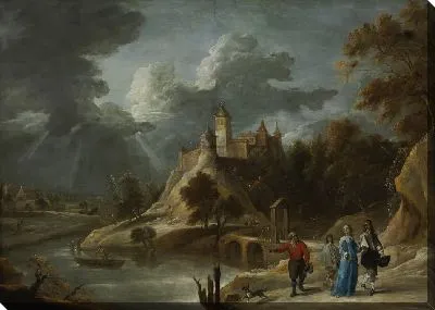 Картина Прогулка землевладельцев на фоне замка (1650-1655) (Landscape with a Castle and Landowners Promenading)