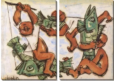 Картина Мальчики играют с рыбой (1916-1953) (Boys Playing with Fish)