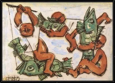 Картина Мальчики играют с рыбой (1916-1953) (Boys Playing with Fish)