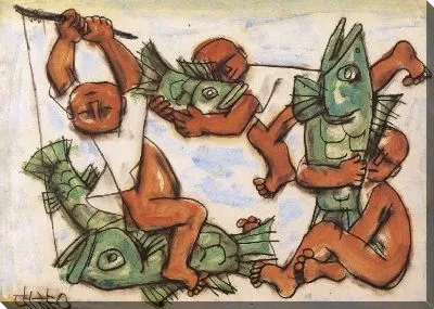 Картина Мальчики играют с рыбой (1916-1953) (Boys Playing with Fish)