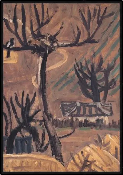 Картина Пейзаж с деревьями и сороками (1916-1956) (Landscape of Tongyeong with Trees and Magpies)