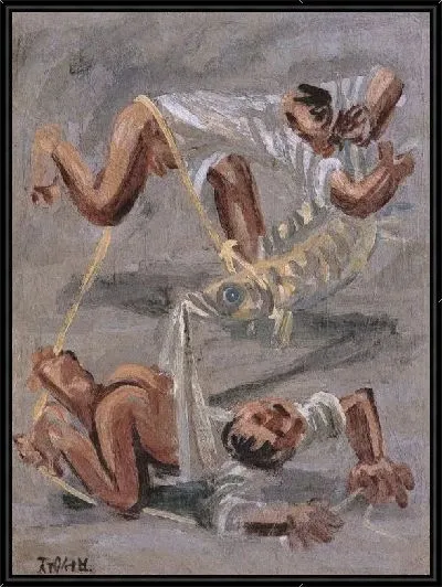Картина Два мальчика играют с рыбой (1916-1956) (Two Boys Playing with Fish)