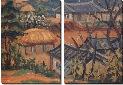 Картина Деревня (1916-1953) (Village with Peach Blossom)