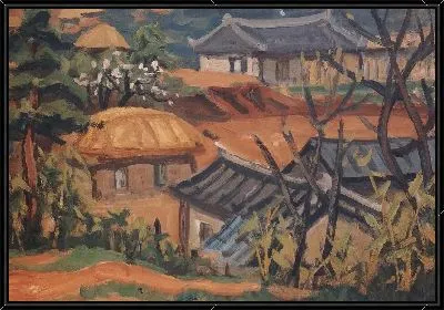 Картина Деревня (1916-1953) (Village with Peach Blossom)