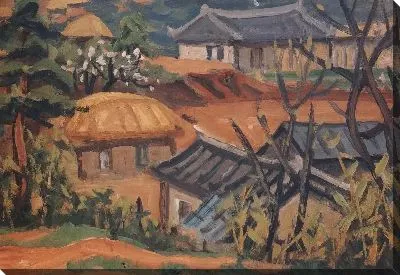 Картина Деревня (1916-1953) (Village with Peach Blossom)