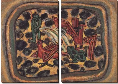 Картина Мальчик мочеиспускается на птиц и лягушку (1916-1956) (A Boy Urinating, Birds, and a Frog)