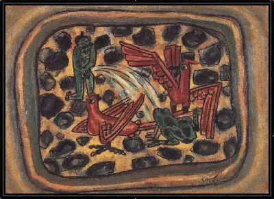 Картина Мальчик мочеиспускается на птиц и лягушку (1916-1956) (A Boy Urinating, Birds, and a Frog)