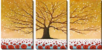 Модульная картина Дерево и поле маков