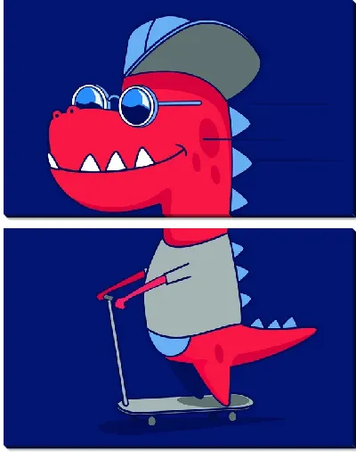 Модульная картина Динозавр на скейте