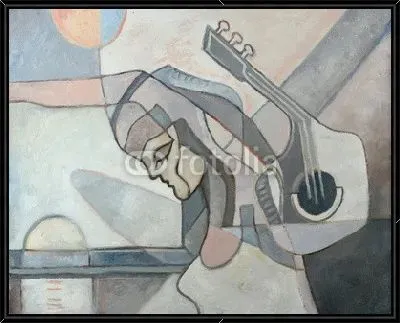 Абстрактная картина с женщиной и гитарой