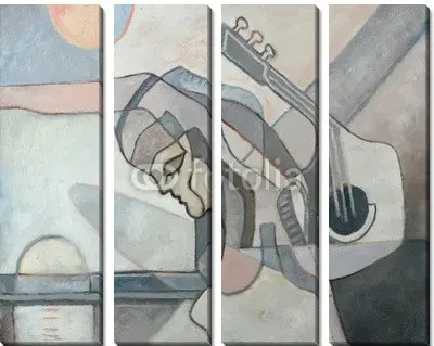 Абстрактная картина с женщиной и гитарой