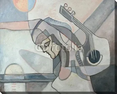 Абстрактная картина с женщиной и гитарой