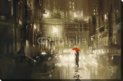 Женщина с красным зонтиком в дождь