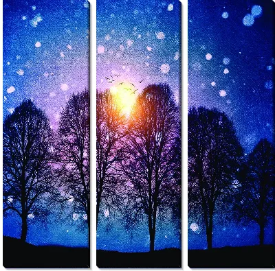 Модульная картина Деревья на фоне Солнца