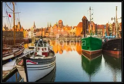 Утренний пейзаж Гданьск, Старый город в Польше