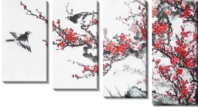 Модульная картина Птицы на ветвях