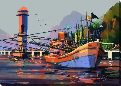 Картина маслом Лодка у причала №3