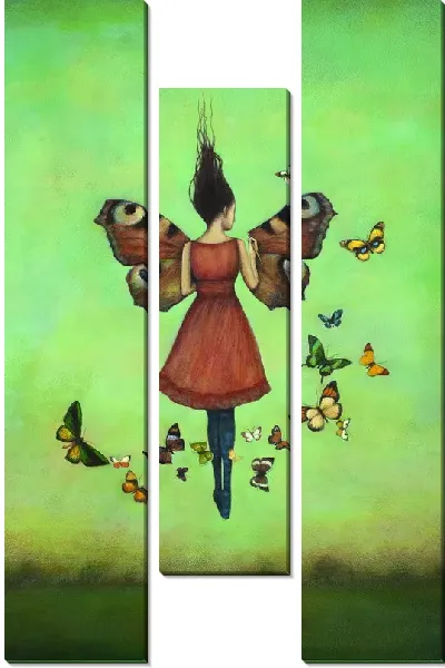 Модульная картина Летящая девушка с бабочками
